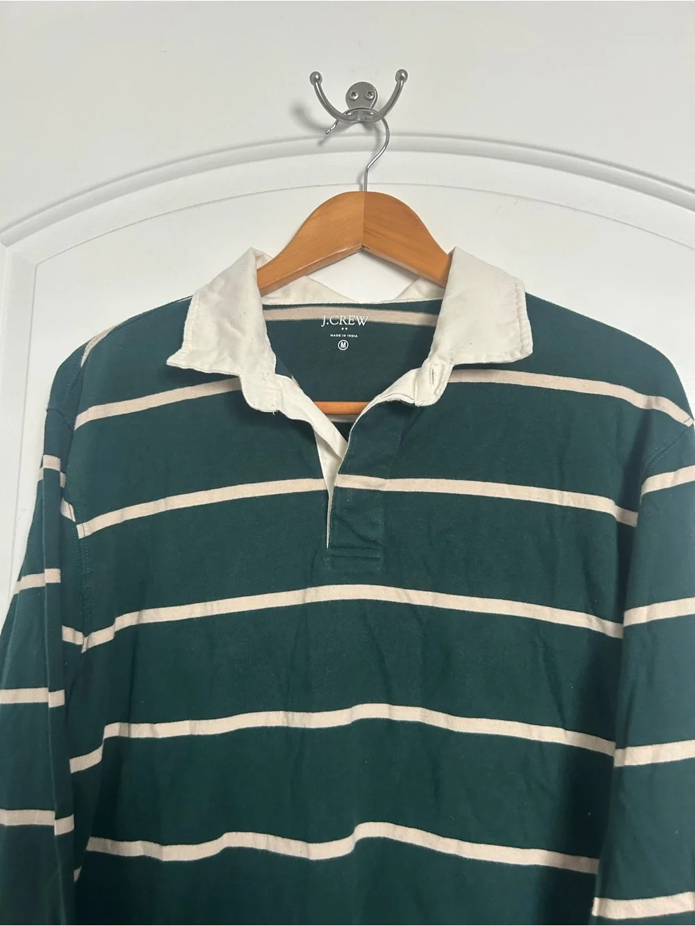 J. Crew Striped Rugby 100% Cotton Polo Green Size M preppy nautical retro 90s
